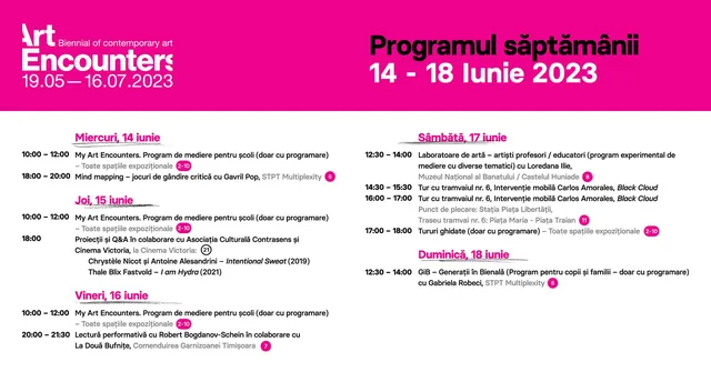 Programul săptămânii 14 - 18 Iunie | Bienala Art Encounters 2023